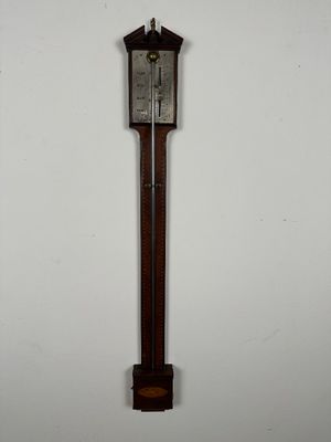 Antique English Mahogany Inlaid Mercury Stick Barometer