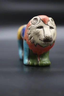 South African Raku Pottery Lion Figurine