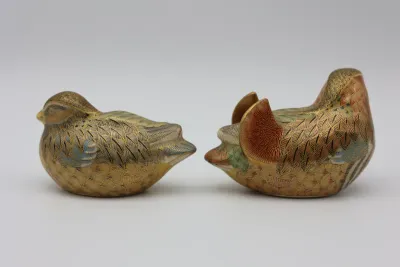 Japanese Kutani Porcelain Mandarin Duck Figurines