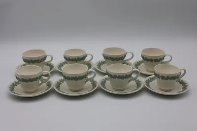 Vintage Wedgwood Embossed Queen’s Ware Salad Plates & Demitasse Cups