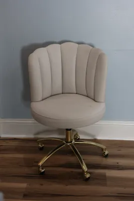 Adjustable Upholstered Swivel Desk Chair with Gold-Tone Base