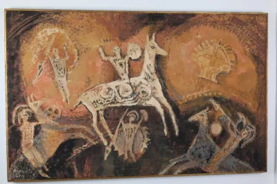 Agnes Sims “Primitive Work” Signed Modernist Oil on Canvas