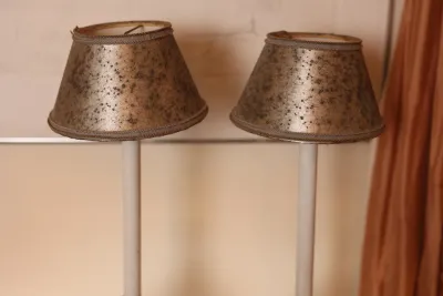 Pair of Tall Silver-Tone Candlestick Buffet Lamps