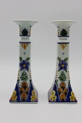 Polychrome Holland Keramiek Hand-Painted Candlesticks