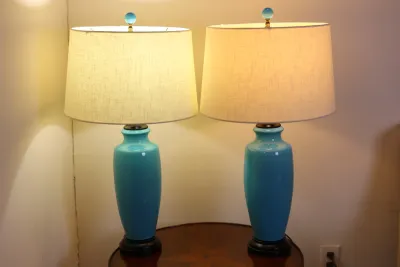Pair of Turquoise Blue Table Lamps