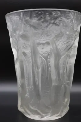 Large Frosted Glass Tree Relief Vase