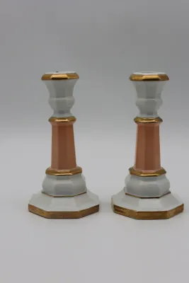 Andrea by Sadek Pink, White & Gold Porcelain Candlesticks