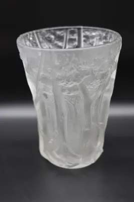 Large Frosted Glass Tree Relief Vase