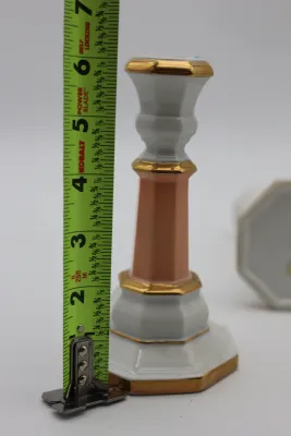 Andrea by Sadek Pink, White & Gold Porcelain Candlesticks