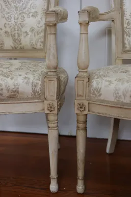 Pair of Louis XVI Style Painted Upholstered Armchairs