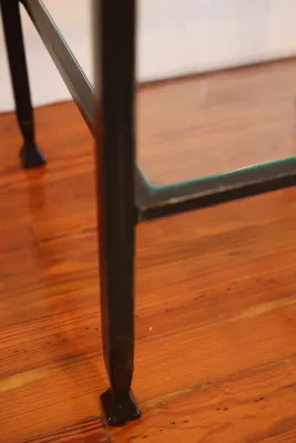 Tempered Glass & Black Metal Two-Tier Side Table