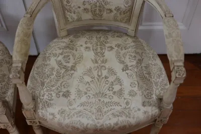 Pair of Louis XVI Style Painted Upholstered Armchairs