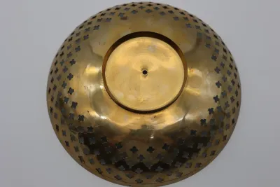 Vintage Indian Pierced Brass & Enamel Floral Bowl