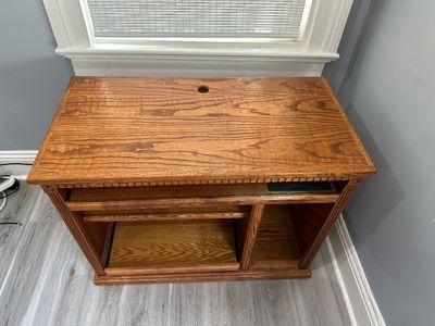Vintage Oak Computer Desk with Pull-Out Trays