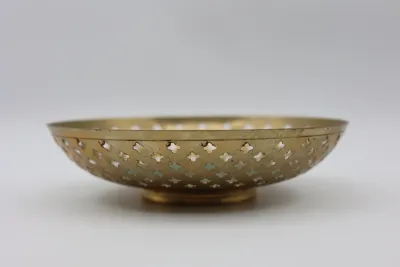 Vintage Indian Pierced Brass & Enamel Floral Bowl