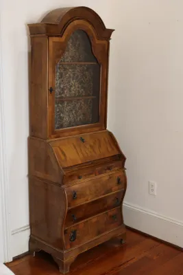 Antique Dutch-Style Burlwood & Marquetry Bombé Secretary Bookcase