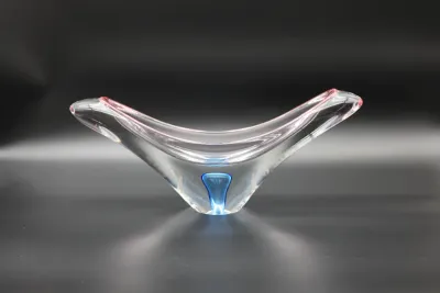 Large Clear Art Glass Centerpiece with Pink & Blue Accents
