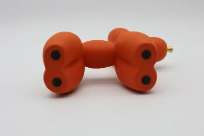 Modern Orange Balloon Dog Sculpture with Gold Nose