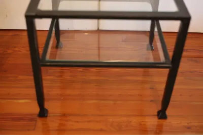 Tempered Glass & Black Metal Two-Tier Side Table