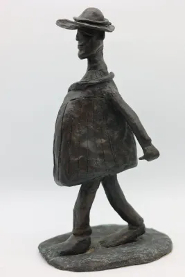 Vintage Bronze Figural Sculpture of Traveler with Bags
