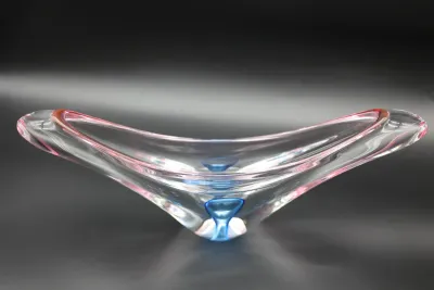 Large Clear Art Glass Centerpiece with Pink & Blue Accents