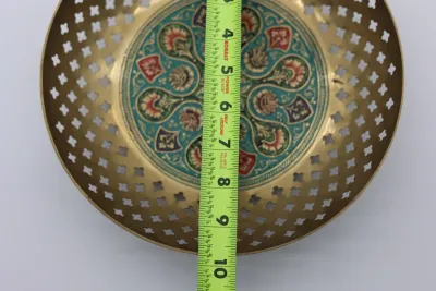 Vintage Indian Pierced Brass & Enamel Floral Bowl