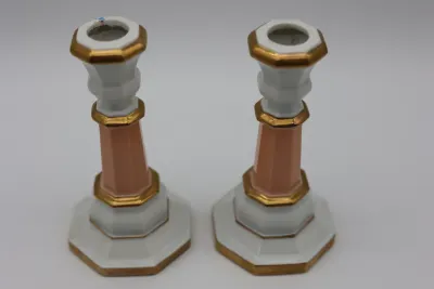 Andrea by Sadek Pink, White & Gold Porcelain Candlesticks
