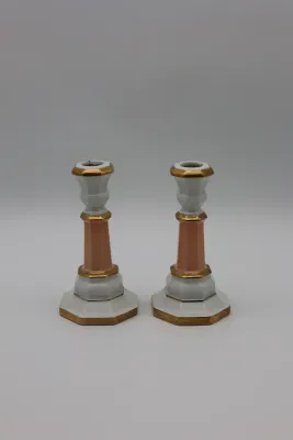 Andrea by Sadek Pink, White & Gold Porcelain Candlesticks