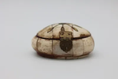 Vintage Bone Inlaid Trinket Box with Purple Velvet Interior