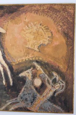 Agnes Sims “Primitive Work” Signed Modernist Oil on Canvas