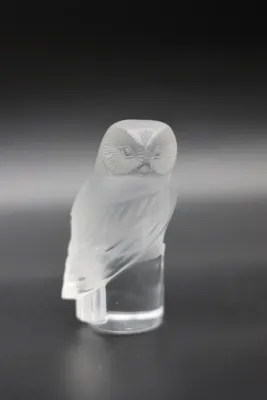 Lalique France Signed Frosted Clear Crystal Owl Figurine