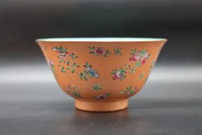 Chinese Coral-Ground Famille Rose Porcelain Bowl