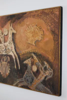 Agnes Sims “Primitive Work” Signed Modernist Oil on Canvas