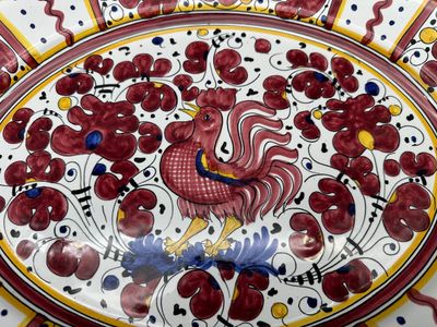 FIMA Deruta Hand-Painted Italian Majolica Rooster Platter