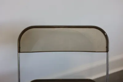 Pair of Vintage Plia-Style Smoked Acrylic & Chrome Folding Chairs