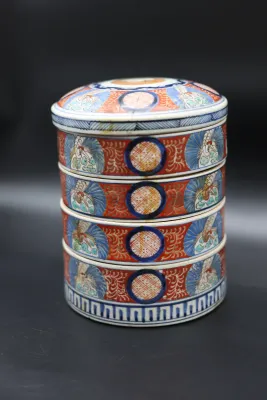 Vintage Japanese Imari-Style Porcelain 4-Tier Jubako Stacking Box