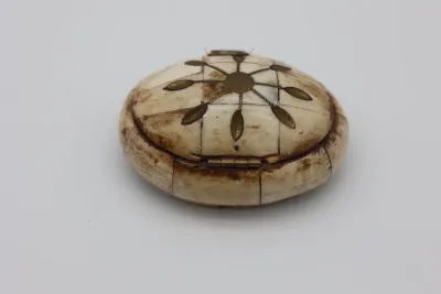 Vintage Bone Inlaid Trinket Box with Purple Velvet Interior