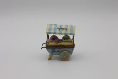 Limoges France Hand-Painted Ice Cream Cart Trinket Box