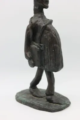 Vintage Bronze Figural Sculpture of Traveler with Bags