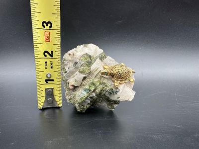 Quartz and Green Epidote Mineral Specimen with Brass Turtle