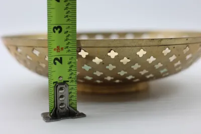 Vintage Indian Pierced Brass & Enamel Floral Bowl