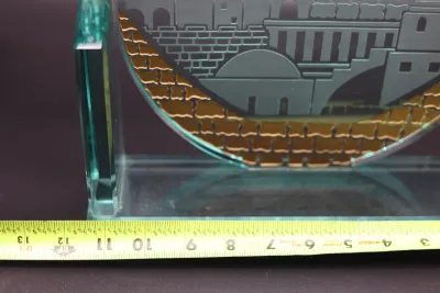 Etched Glass Jerusalem Cityscape Sculpture with Gold Accents
