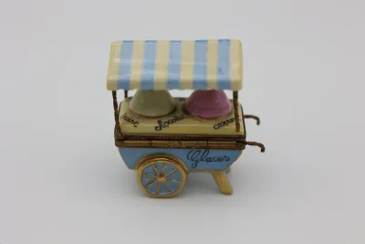 Limoges France Hand-Painted Ice Cream Cart Trinket Box
