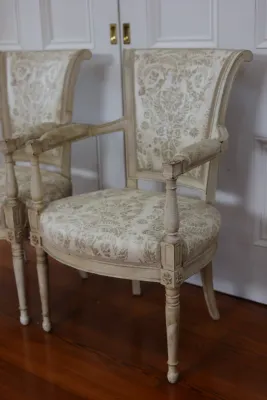 Pair of Louis XVI Style Painted Upholstered Armchairs