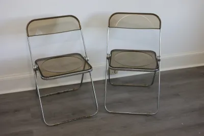 Pair of Vintage Plia-Style Smoked Acrylic & Chrome Folding Chairs