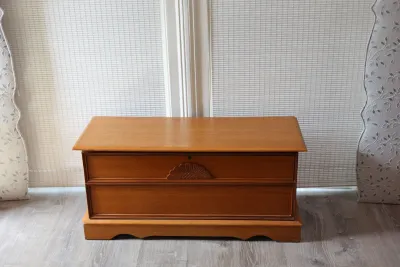 Cedar-Lined Wood Storage Chest with Carved Detail
