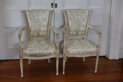 Pair of Louis XVI Style Painted Upholstered Armchairs
