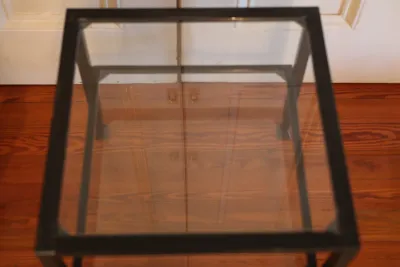 Tempered Glass & Black Metal Two-Tier Side Table