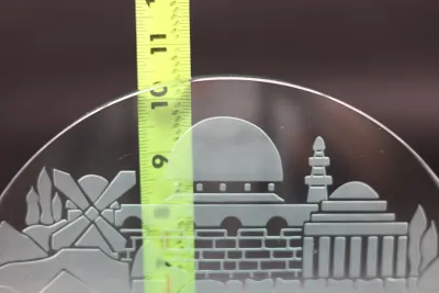 Etched Glass Jerusalem Cityscape Sculpture with Gold Accents