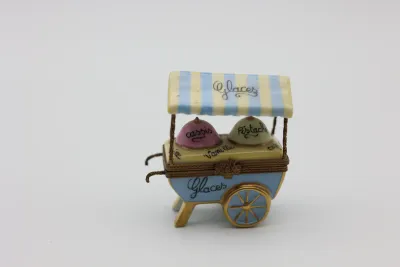 Limoges France Hand-Painted Ice Cream Cart Trinket Box